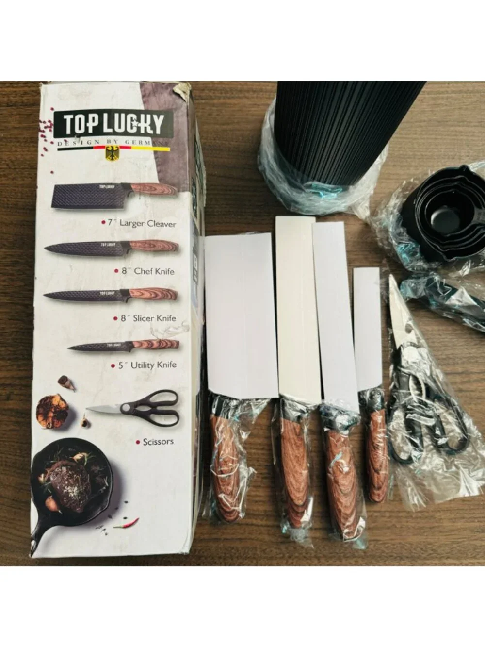 Top Lucky 6-Piece Kitchen Knife Set With Block & Measuring Cups/spoons